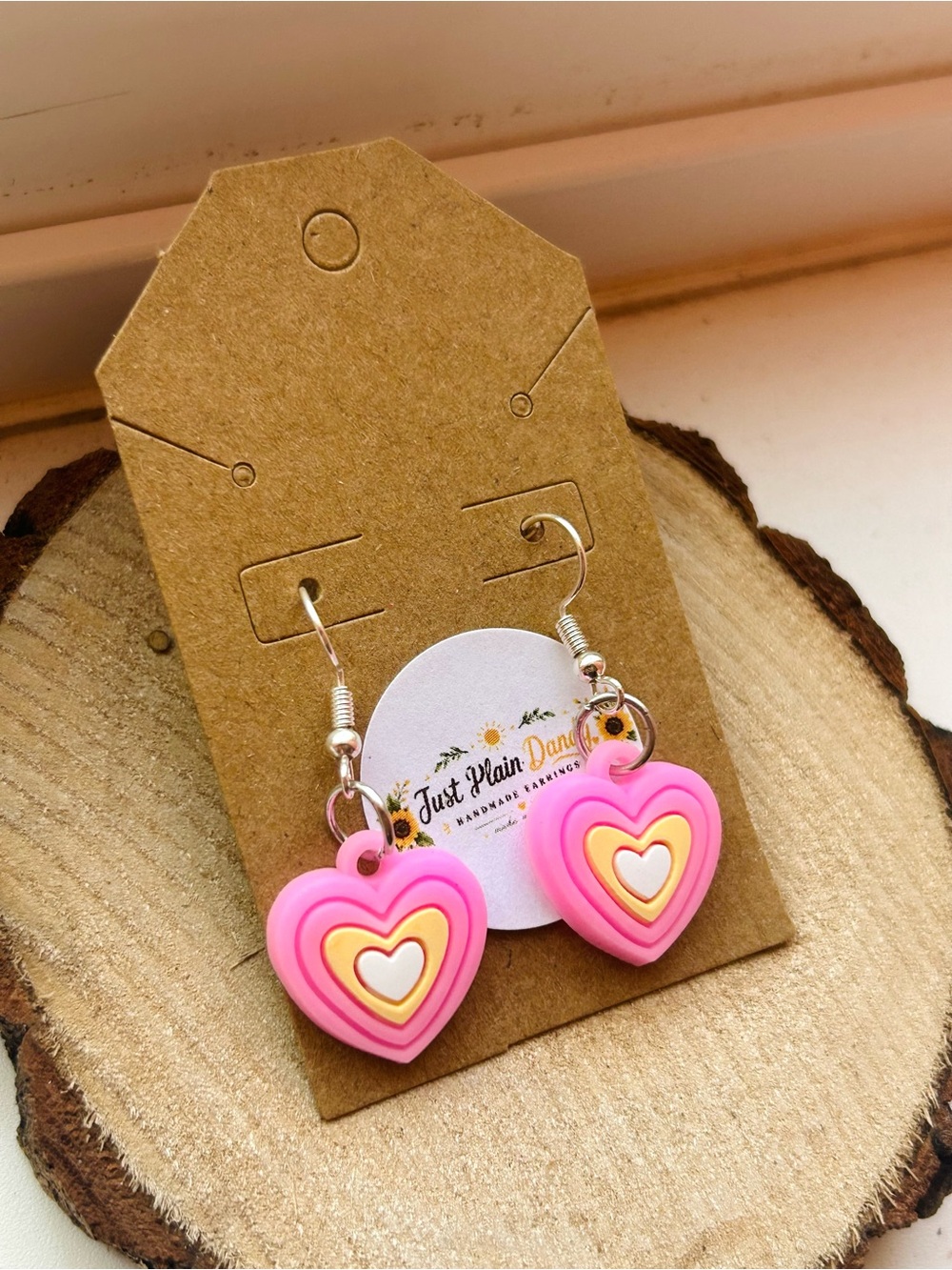 Pink Retro Heart Handmade Dangle Earrings Y2K Valentine Kawaii